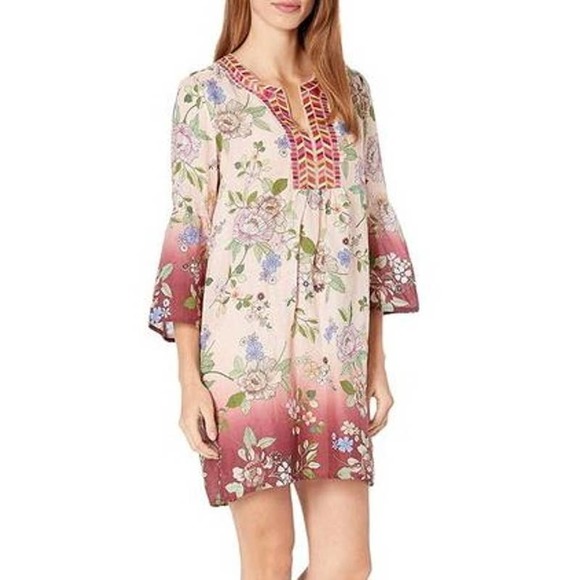 Johnny Was Dresses & Skirts - Johnny Was Workshop Floral Flare Sleeve Embroidered Tunic Dress XS